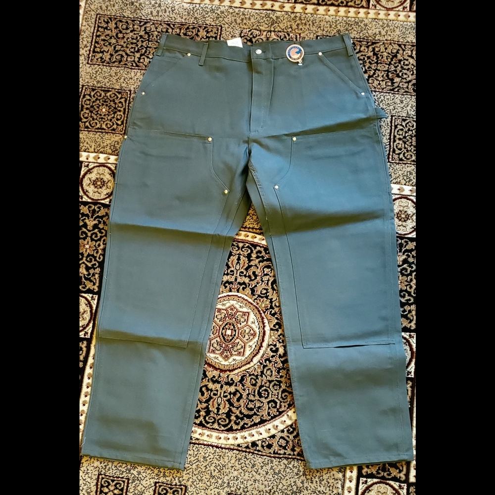 Men's Carhartt Dark Khaki Brown Double Front Utility Pants 42 X 32 NWT